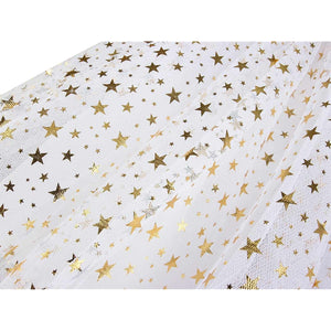 The Boys Starlight cosplay cape fabric scatters metallic star print across sheer white mesh.