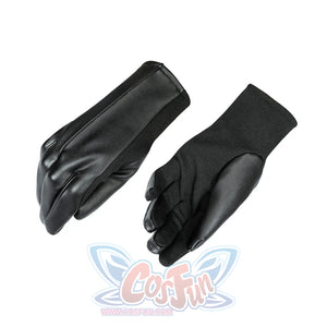 The Boys Stormfront Clara Vought cosplay gloves close-up presents black faux leather palms and fitted wrist openings.