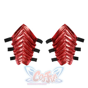The Boys Stormfront Clara Vought cosplay wrist guards pair glossy red ridged panels with black straps.