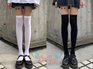 Thin Velvet Stockings Female White Black Jk Thigh Socks J50001 B&w / One Size Stockings&socks