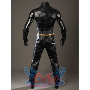 Thor Odinson cosplay outfit back view with a fitted black vest and matching pants.