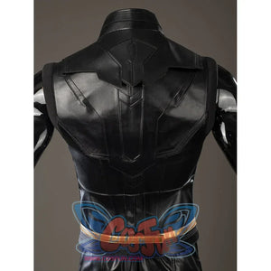 Thor Odinson cosplay vest back view with angular layered black panels and a fitted waist.