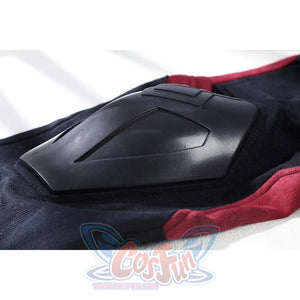 Thunderbolts John Walker cosplay costume knee pad close up on the black fabric pants with red accents.
