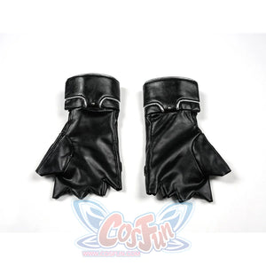 Tifa cosplay costume anchor two black faux leather fingerless gloves that trace silver-tone metallic edges across the wrist.