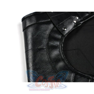 Tifa cosplay costume centers black faux leather side waist armor with silver-tone metallic studs.