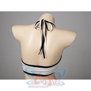 Final Fantasy VII Tifa Lockhart cosplay swimsuit ties black and white halter straps across the upper back.