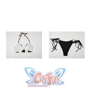 Final Fantasy VII Tifa Lockhart cosplay swimsuit lays separate top and bottom pieces into a flat layout.