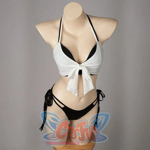 Final Fantasy VII Tifa Lockhart cosplay swimsuit centers the wrap top and side ties in a waist-up swimsuit view.
