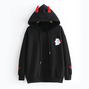Trick Or Treat Little Devil Pattern Hoodies Halloween Pullover Mp005916 Black / M Hoodie