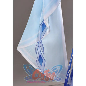 Tsaritsa cosplay costume pale sleeve detail with translucent fabric layers and a blue diamond motif.