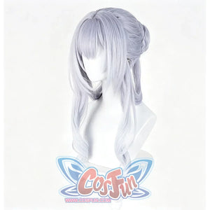 Tsaritsa cosplay wig three-quarter view highlights layered bangs and long curls beneath the braided updo.