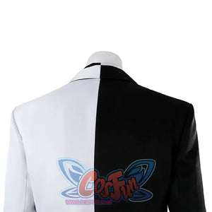 Harvey Dent Two-Face cosplay jacket back detail divides white and black shoulder panels along the center seam.