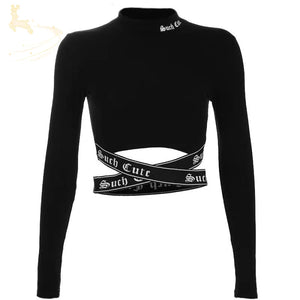 Urban Sporty Such Cute Character Webbing X Sling Crop Top Mp006037 Black / S