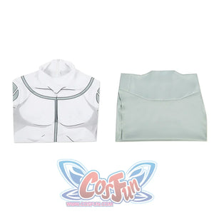 Flat lay of Mark cosplay from Invincible bodysuit pieces with upper suit section and green waist panel
