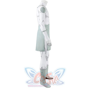 Side view of Mark cosplay from Invincible bodysuit with shoulder emblem, green waist panel, and lower leg