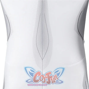 Back lower detail of Mark cosplay from Invincible bodysuit with central gray shape and side lines