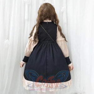 Vintage Lace Up Bow Pleated Frill Nice Clean-Cut Lolita Dress Mp006130