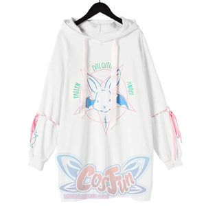 Loose Lace Up Sleeves Rabbit Hoodie mp005932 White / S Sweatshirt