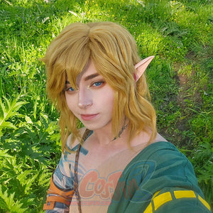 The Legend of Zelda Tears of the Kingdom Link cosplay wig balances layered blonde hair.