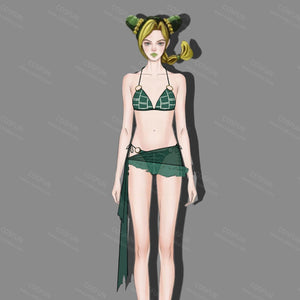 【CONFIRMATION】$3 Deposit = $10 Coupon Anime Cosplay Jolyne Cujoh 3-Piece Bikini Sheer Skirt Set