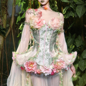 Forest Spirit Fairycore Woodland Gown Spring Corset Bodice Dress