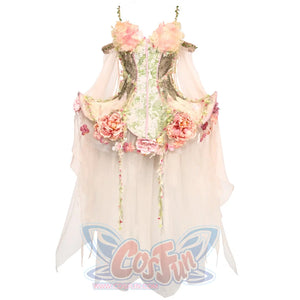 Forest Spirit Fairycore Woodland Gown Spring Corset Bodice Dress Set (Corset + Sleeves + Hem + Petticoat) / S