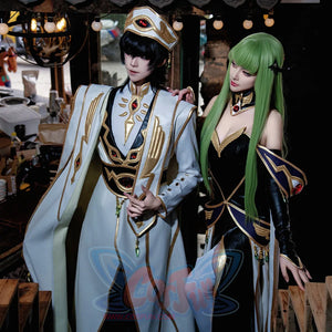 Anime Lelouch cosplay costume set anchors two complete outfits including capes and matching hats.