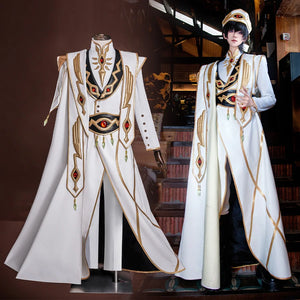 COSFUN Anime Lelouch cosplay emperor outfit layers gold trim and red gems across the full set.