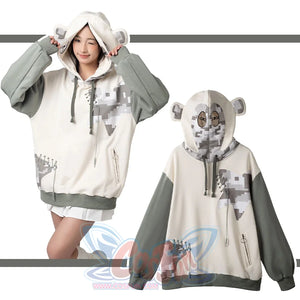 Cute gorilla Full Zip Hoodie shown on model and flat lay, displaying pixelated gorilla design details