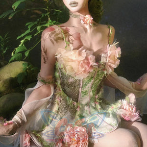 Forest Spirit Fairycore Woodland Gown Spring Corset Bodice Dress