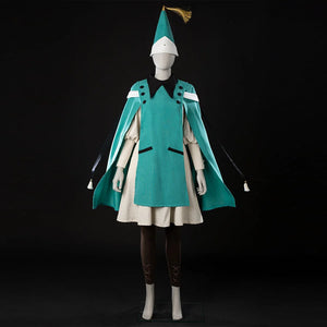 COSFUN Witch Hat Atelier Coco Tetia Richeh cosplay costume front view layers a teal cloak over a cream robe.