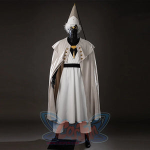 COSFUN Witch Hat Atelier Qifrey cosplay costume layers a cream cape over white robes, black collar, and pointed hat.