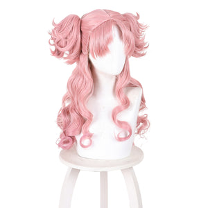 Witch Hat Atelier Tetia cosplay wig front view frames soft bangs above long pink gradient curls.