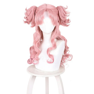 COSFUN Witch Hat Atelier Tetia cosplay wig front view highlights pink gradient waves and curled twin buns.