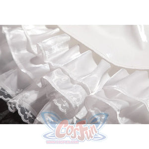 Wuthering Waves Aemeath cosplay skirt ruffle close-up stacks glossy white satin over delicate lace trim.