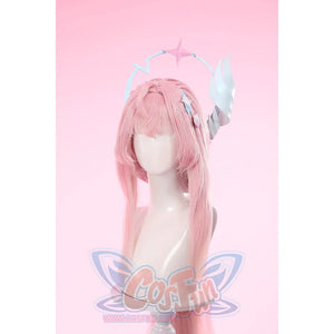 Wuthering Waves Aemeath cosplay headpiece front view sets pale blue wing arcs beside star hair clips.
