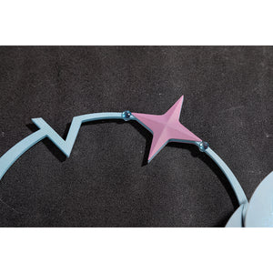 Wuthering Waves Aemeath cosplay headpiece star detail links the pink star to pale blue angular arcs.