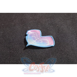 Wuthering Waves Aemeath cosplay heart tattoo patch detail presents the pastel heart motif with blue edging.