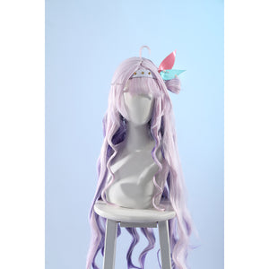 Wuthering Waves Denia cosplay headpiece front view crowns the hairpiece with pastel fins and gold-tone studs.
