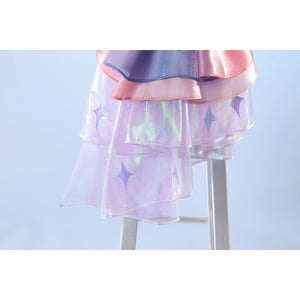 Wuthering Waves Denia cosplay iridescent ribbon hem detail layers pastel gauze under a satin bow.