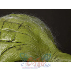Yoda Master cosplay headpiece and claws curves with realistic weathered skin textures and sparse white hair detailing.