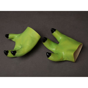 Yoda Master cosplay headpiece and claws curve into three green finger shapes with distinct glossy black nail tips.