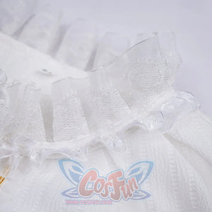 1883 Science and Medium Yongchu Taffy cosplay costume shirt captures delicate white lace frill trim on textured fabric.