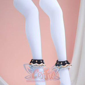 1883 Science and Medium Yongchu Taffy cosplay costume includes white socks anchored by black ruffles beside star designs.