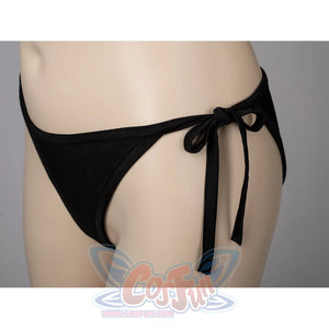 NieR Automata YoRHa 2B cosplay swim dress ties the black side string along the bikini bottom.