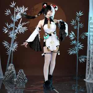 COSFUN Zenless Zone Zero Dialyn cosplay costume front view shows a white dress with black sleeves and gold accents