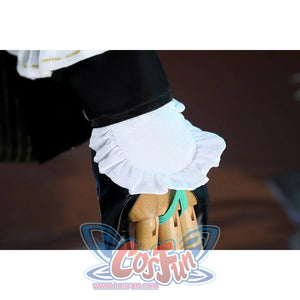 Zenless Zone Zero Dialyn cosplay arm sleeve cuff detail shows black fabric under a white ruffled edge