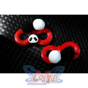 Zenless Zone Zero Dialyn cosplay headwear pieces flat lay shows red loops paired with pom accents