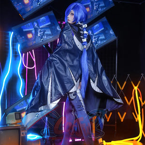 Zenless Zone Zero Promeia cosplay costume turns the glossy cape toward back panels and silver trim.