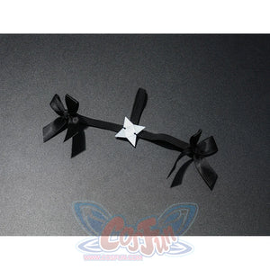Zenless Zone Zero Ramiel cosplay costume bow chain prop detail lays black ribbon bows along a silver chain.